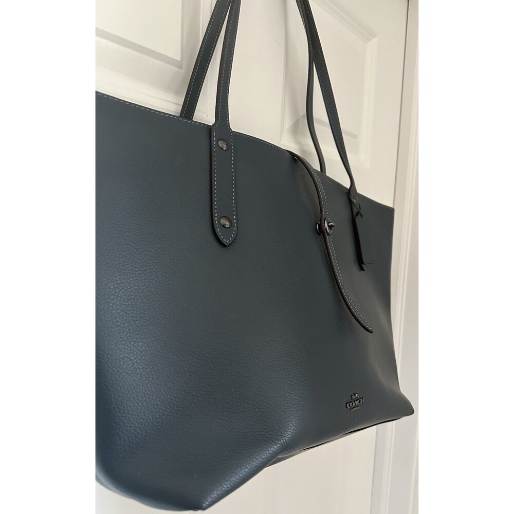 COACH Market Tote Bag Denim Blue W/ Tan Leather Int w/ Silver Hardware #58849 - Picture 8 of 14